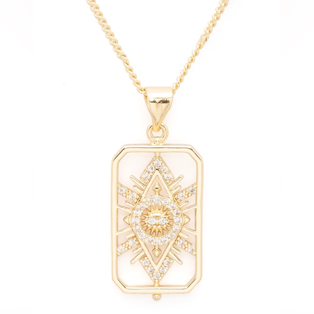 14K Gold Plated Cubic Zirconia Heart Pendant Statement Necklace
